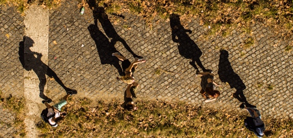 Students walking down path